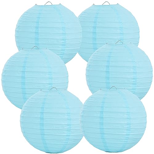 BEISHIDA 12-Inch Light Blue Round Paper Lanterns Decorative Hanging Asia Chinese Japanese Paper Lanterns Lamp for Birthday Wedding Baby Shower Home Decor Party Decoration（6 Packs） - color: Blue, size: 12 Inch