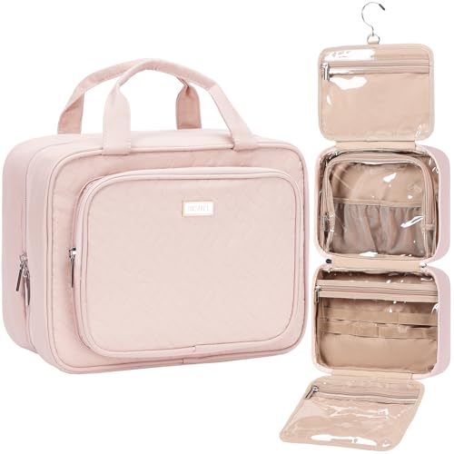 NISHEL Travel Toiletry Bag for Women Hanging Organizer Makeup Case Pockets - color: Pink, size: Medium