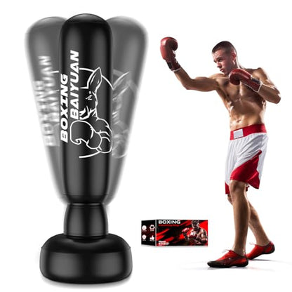 Standing Punching Bag for Adults Teens, Inflatable Boxing Bag with Stand, Kick Boxing Training Equipment for MMA, Muay Thai, Kickboxing - size: 70"