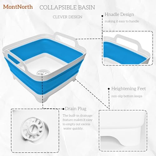 Collapsible Wash Basin 9L, Foldable Dish Tub with Drain Plug, Portable Collapsible Dish Basin, Camping Sink for Washing Dishes, Laundry & Kitchen Use (Blue) - color: Blue - Set of 1