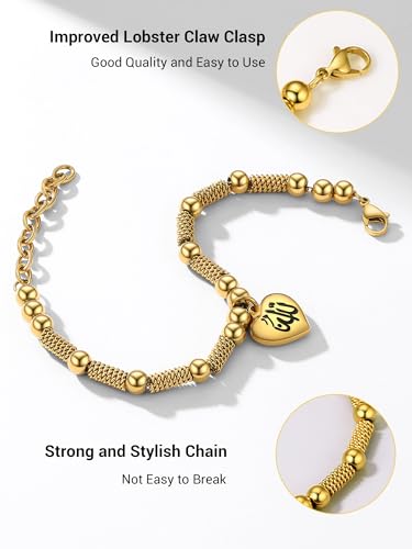 PROSTEEL Allah Bracelet, Muslim Islamic Jewelry Religious Islam Arabic God Charm Stainless Steel Beads Chain Bracelet, fits wrist from 5.9'' to 7.9'', Come with Box - color: 01 gold-allah heart