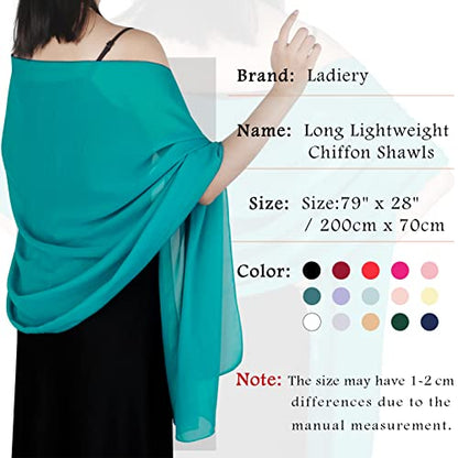 Ladiery Chiffon Shawl Wraps for Women Evening Dresses, Elegant Soft Sheer Shawls for formal dressy Bride Wedding - color: Emerald Green