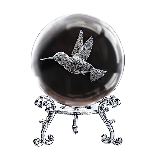 3D Hummingbird Crystal Ball with Stand Glass Paperweight Gift Decor - color: Hummingbird