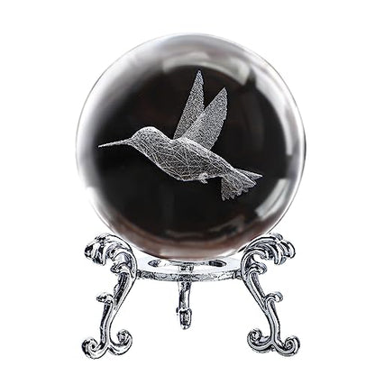 3D Hummingbird Crystal Ball with Stand Glass Paperweight Gift Decor - color: Hummingbird