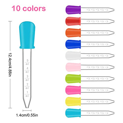 5ml Clear Eye Dropper Pipette Droppers 20 Pack | Multicolor Silicone Bulb Pipettes with Cleaning Brush for Liquid Transfer, Lab & DIY Craft Use - color: 20-multicolor