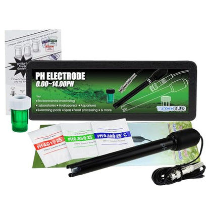 0-14 pH Electrode Probe, pH Meter with Replacement BNC Connector and 300cm Cable Sensor for ph Monitor Controller Tester Meter Kit Set for Aquarium Hydroponics Plant Pool Spa