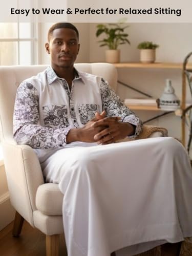 Men’s Thobe – Urban Printed Thobe for Men - Long Sleeve Islamic Robe - Kaftan for Eid, Prayer, Ramadan & Casual Outfits - size: Large