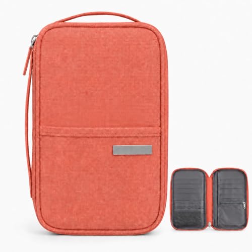 Travel Document Organizer with RFID, Family Passport Holder, Wallet for Women & Men, Portable & Waterproof Case for Cards, Boarding Pass, Tickets with Zipper ﻿
