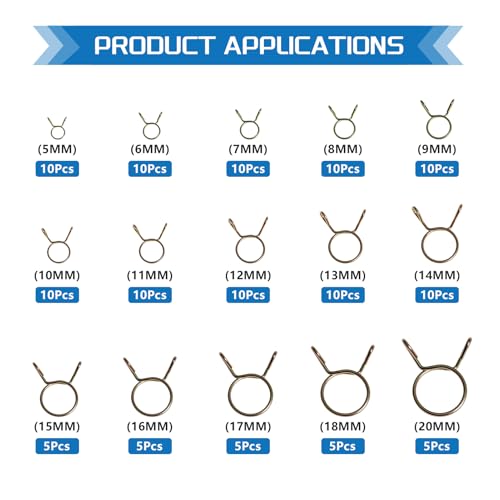 15Values Spring Hose Clamps Assortment Kit 5mm 6mm 7mm 8mm 9mm 10mm 11mm 12mm 13mm 14mm 15mm 16mm 17mm 18mm 20mm Spring Clips Clamp - size: Spring Hose Clamps 125pcs
