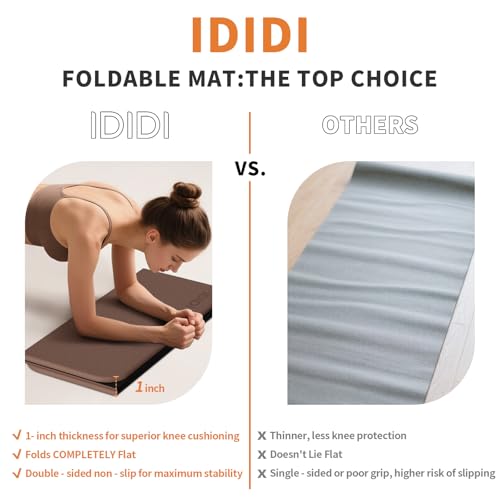 Foldable Exercise Pad Extra Thick 1.2" x 14" x 24" | POE Non-Toxic Multi-Functional Knee & Elbow Cushion for Push Up, Yoga, Pilates, Home & Gym Use for Adults & Kids - color: Dark brown+black