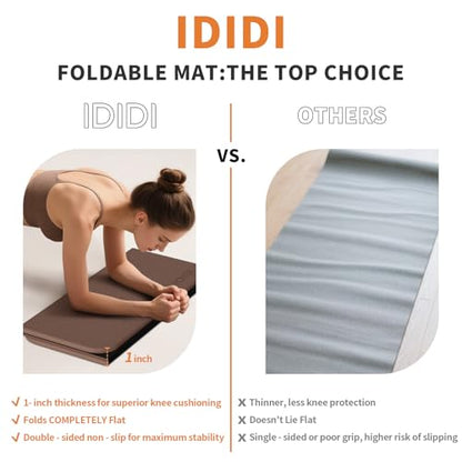 Foldable Exercise Pad Extra Thick 1.2" x 14" x 24" | POE Non-Toxic Multi-Functional Knee & Elbow Cushion for Push Up, Yoga, Pilates, Home & Gym Use for Adults & Kids - color: Dark brown+black
