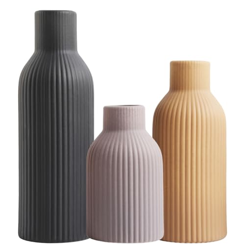 Joeabor Ceramic Vase Set of 3 - Handcrafted Ceramic Vases for Home Decor & Shelf - Modern Farmhouse Decor for Kitchen, Office, Bedroom & Living Room Decorative Objects for Mantel, Table Centerpieces - color: Set B