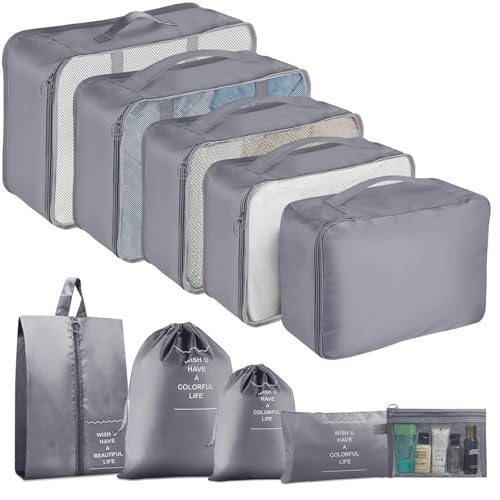 Packing Cubes for Travel 10 Set Luggage Organizer Bags - color: Gray, size: 10 Set