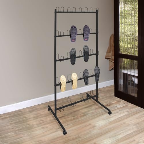 5-Tier Boxing Gloves Drying Rack, Boxing Glove Storage Stand with Universal Wheels, Metal Boxing Glove Drying Display Rack, Boxing Glove Stand Floor Standing, Holds 20 Pair of Gloves - color: Black