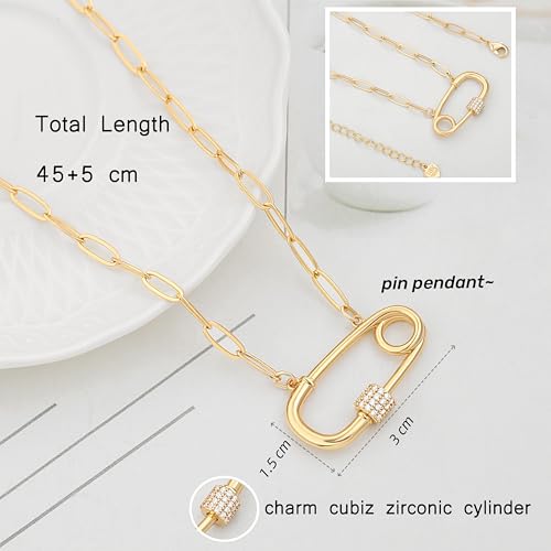 POTESSA 18K Gold Plated Pendant Necklace Medallion Coin Heart Y Shaped Chain Toggle Necklace for Women Jewelry - color: Pin