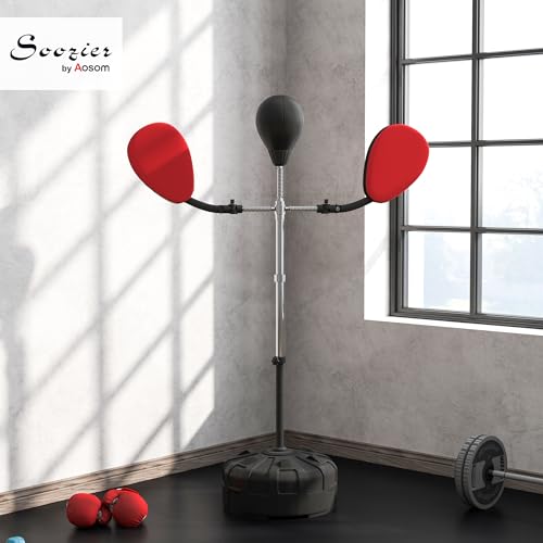 Soozier 3-in-1 Boxing Bag with Stand Adjustable Height 2 Target Arms Black | Punching Speed Bag Set, Freestanding Boxing Bag, Training, Exercise, Fitness, Stress Relief