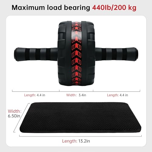 Ab Roller Wheel for Abs Workout - Core Strength Training Equipment for Home Gym with Knee Pad, Abdominal Exercise Wheel for Men and Women (Red)
