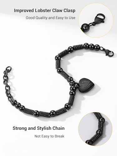PROSTEEL Allah Bracelet, Muslim Islamic Jewelry Religious Islam Arabic God Charm Stainless Steel Beads Chain Bracelet, fits wrist from 5.9'' to 7.9'', Come with Box - color: 01 black-allah heart