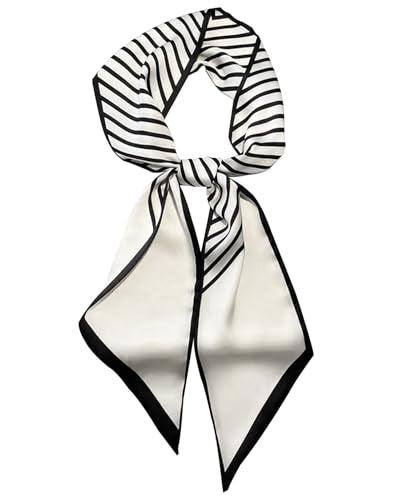 Hioyiwse Head Scarf Hair Neck Scarves For Women Purse Bag Scarfs For Handbags Silky Long Thin Satin Headscarf Fashion - color: B2-black Lines on White Background