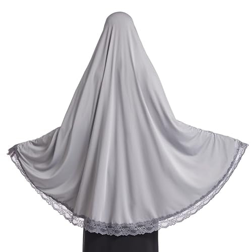 Muslim Women's Instant Big Hijab Jersey Turbans Khimar Abaya Soft Prayer Scarf, 1pc Lace - color: Grey, size: Large