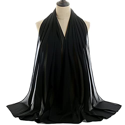 YOUR SMILE for Women Lightweight Breathable Solid Color Soft Chiffon Long Fashion Scarves Sun-proof Shawls Wrap - color: Black