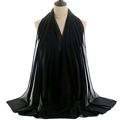 YOUR SMILE for Women Lightweight Breathable Solid Color Soft Chiffon Long Fashion Scarves Sun-proof Shawls Wrap - color: Black