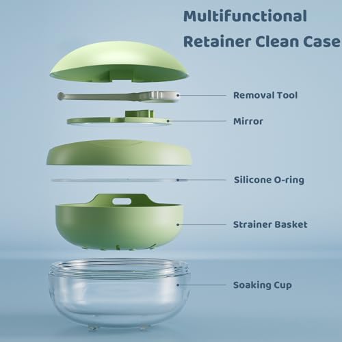 Retainer Case for Cleaning,Denture Bath Case with Strainer Basket No-Leak Mouth Guard Cute with Retainer Removal Tool and Brush(Green Hanburger) - color: Green Hanburger