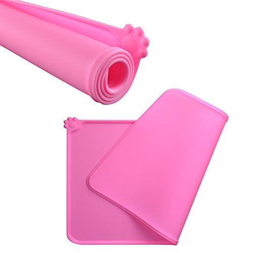 Dog Food Mat, Silicone Dog Cat Bowl Mat, Non Slip Pet Feeding Mat Waterproof Dog Placemat for Small Animals (18.5"x11.8", Pink) - color: Pink, size: 18.5"x11.8"