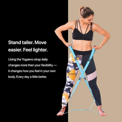 YogaEVO Stretching Strap with Loops for Physical Therapy — Yoga Strap & Resistance Band in One — Flexibility & Back Recovery — HD Video Routines Included - color: Blue