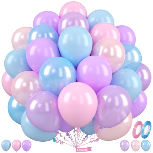 Pastel Balloons, 50 Pcs Pink Blue Purple for Baby Shower Mermaid Y2k Party - color: Blue Pink Purple, size: 50 Pcs