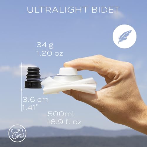 CuloClean 유연한 병이 있는 휴대용 비데(500ml, 17.4액량 온스) - 여행, 하이킹, 화장실 또는 캠핑에 이상적입니다. 초경량 (34g, 1.2온스). CuloClean (블랙), 유연한 병 및 행거 포함