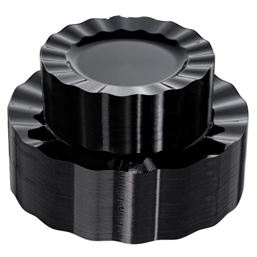 120PCS Black Plastic Plates, Wavy Plates - color: Black, size: 120PCS