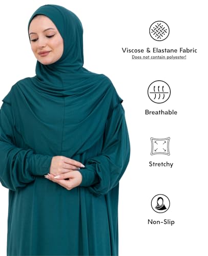 Prien Prayer Dress For Women, Cotton Muslim Abaya, Soft Hijab, Elegant Turkish Islamic Wear For Eid, Ramadan, Umrah, Hajj - color: Emerald