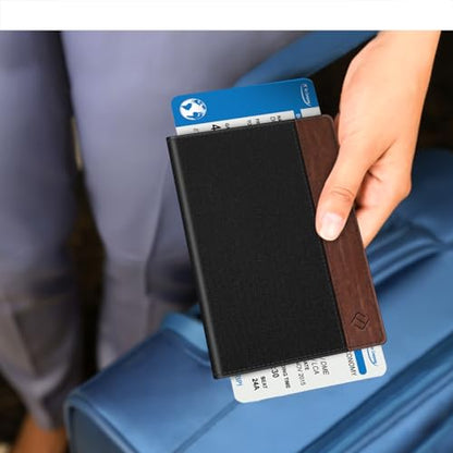 FINTIE Passport Holder, Slim Travel Wallet RFID Blocking Card Case Cover - color: Denim Black
