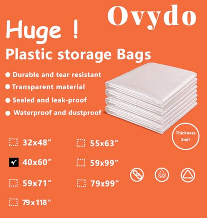 Clear Plastic Bags 40 x 60 Inch Large Plastic Bags for Furniture, Garage, Moving, Moistureproof, Dustproof, Luggage, Kids Bike, Big Plush Toys, Equipments and More (10 pack) - size: 40 x 60"