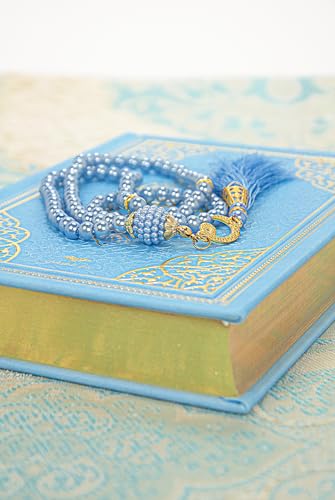 ihvan online Prayer Gift Set for Hajj and Umrah, Muslim Prayer Rug, Prayer Mat, Beads Taasbih, Holy Quran Translated English, Muslim Praying Mat, Islamic Gift Set for Ramadan & Eid, Blue - color: Blue English