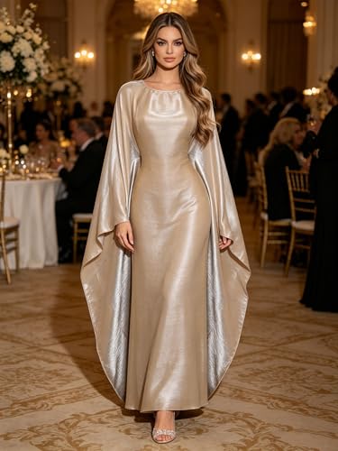 Shinsto Women Satin Prayer Dress Kaftan Robe Musulmane Femme Flashy Gown Luxury Party Wear Nightclub Outfit - color: Khaki, size: 1