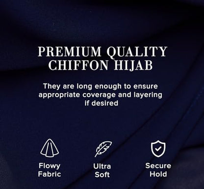 Premium Chiffon Hijab Scarf for Women Lightweight Non Slip Fashion Scarves - color: Navy Blue, size: 1 Pack