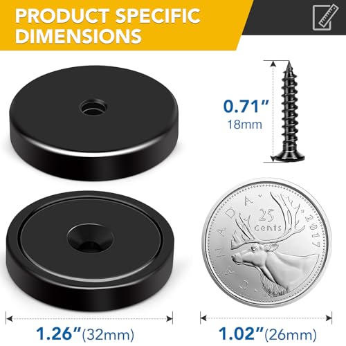 E BAVITE Strong Neodymium Magnets with Screws Black, 8 Pack | 110 Lbs Rare Earth Magnets with Heavy Duty, Cup Magnet with Countersunk Hole and Stainless Screws for Kitchen, Craft, Office - color: Black, size: 32mm-8P