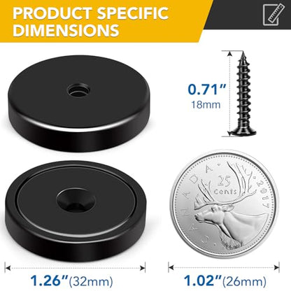 E BAVITE Strong Neodymium Magnets with Screws Black, 8 Pack | 110 Lbs Rare Earth Magnets with Heavy Duty, Cup Magnet with Countersunk Hole and Stainless Screws for Kitchen, Craft, Office - color: Black, size: 32mm-8P