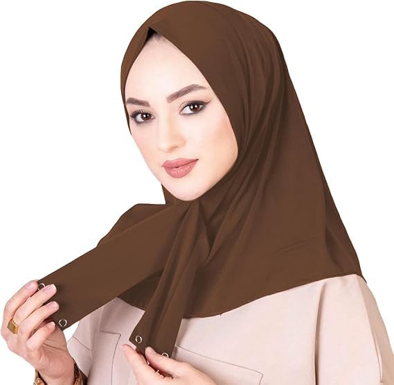 AIBEARTY Women Fashion Instant Muslim Turban Hijab with Snap Fastener Breathable Headscarf Bonnet Cap Turban Hat Shawl - color: Modal Brown-3 Buttons