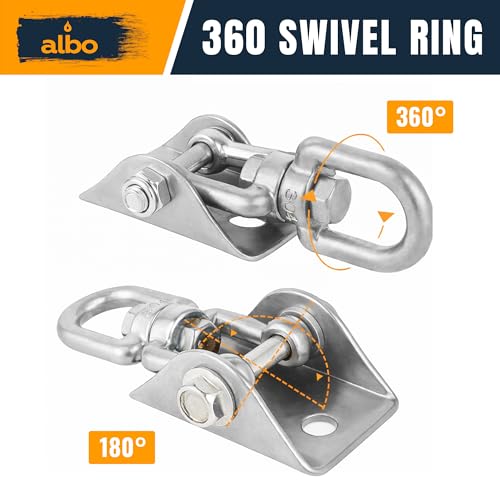 Albo Heavy Duty Ceiling Swing Mount Bracket with 360° Swivel & Locking Carabiner, 2650 LBS, Hammock Chair, Porch Swing, Yoga Swing, Punching Bag Ceiling Hanger, Wood Beam & Concrete Hardware Kit - color: Silver, size: 1 Piece