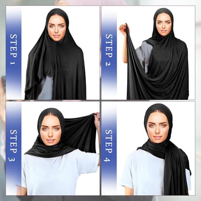 Handepo 2 Pcs Instant Hijab Jersey Hijab for Women Muslim Head Scarf Soft Lightweight Long Stretch Scarf Shawl Wrap - color: Black, White