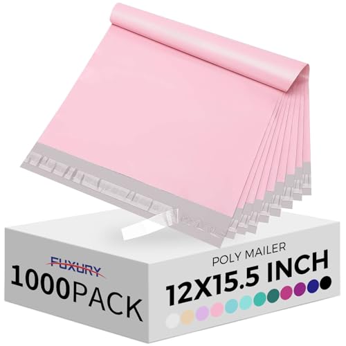 Fuxury Poly Mailers 12x15.5" 1000Pcs,Bulk Shipping Bags For Clothing | Strong Adhesive Packaging Mailers Poly Bag,Waterproof Self Seal Mailing Envelopes For Clothes Business,Light Pink - color: Light Pink, size: 12x15.5'' 1000pcs
