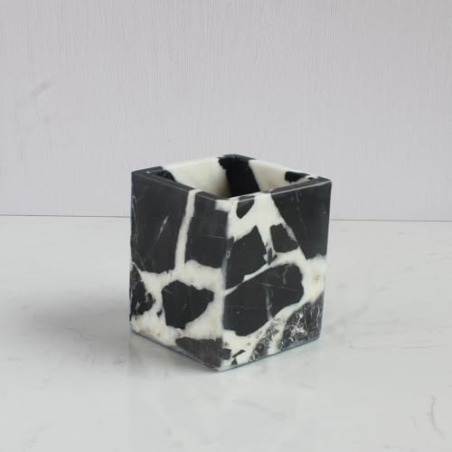 Natural Calacatta Viola Black Marble Square Storage Container for Toothbrush/Makeup Brush/Pens, Countertop Organizer Bathroom - color: Calacatta Viola Black Marble