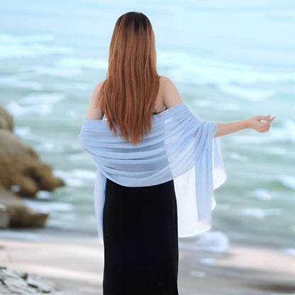 Nydotd Women Summer Cotton Linen Scarf Crinkle Long Beach Shawl Wrap hijab with Fringe - color: Light Blue