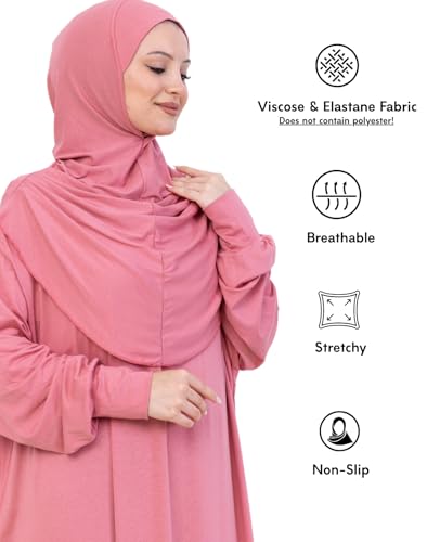 Prien Prayer Dress For Women, Cotton Muslim Abaya, Soft Hijab, Elegant Turkish Islamic Wear For Eid, Ramadan, Umrah, Hajj - color: Dusty Rose