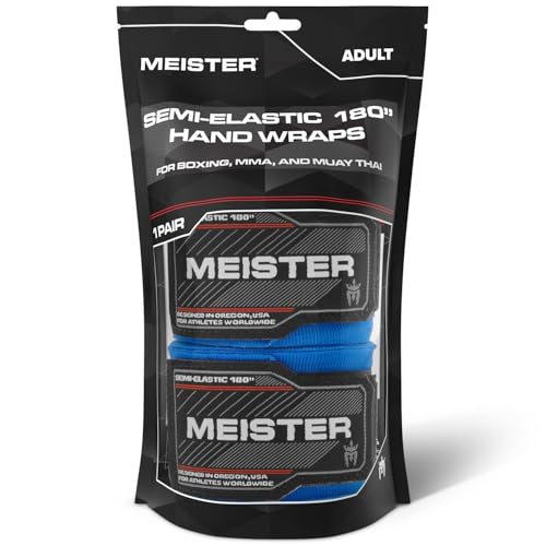 Meister Adult 180" Semi-Elastic Hand Wraps for MMA & Boxing (Pair) - color: Blue