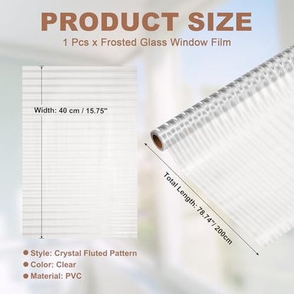 uxcell Window Privacy Film, 78.7 x 15.7 Inch Frosted Glass Window Film, Static Cling Non-Adhesive Reusable Door Coverings Fluted Pattern for Bathroom Home Living Room, Clear - size: 78.7 x 15.7 Inch