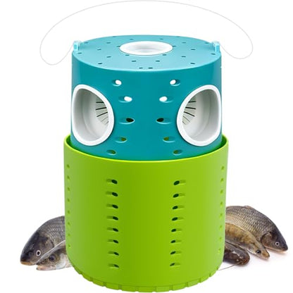 La La Pet Minnow Trap Set with 10Pcs Bait Collapsible Double-Tier Plastic Fishing Bucket Portable Aquarium Catch Traps for Bass Crabs Shrimps Turtles - color: Blue-Green